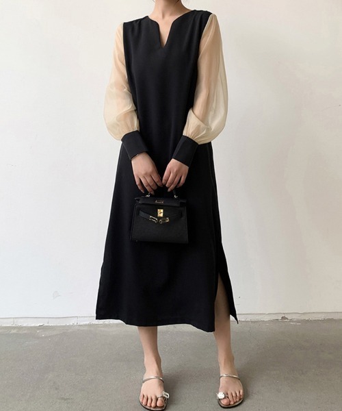 ルネ♡スカラップスリーブ　ワンピース CELFORD｜スカラネックスリーブレスワンピース