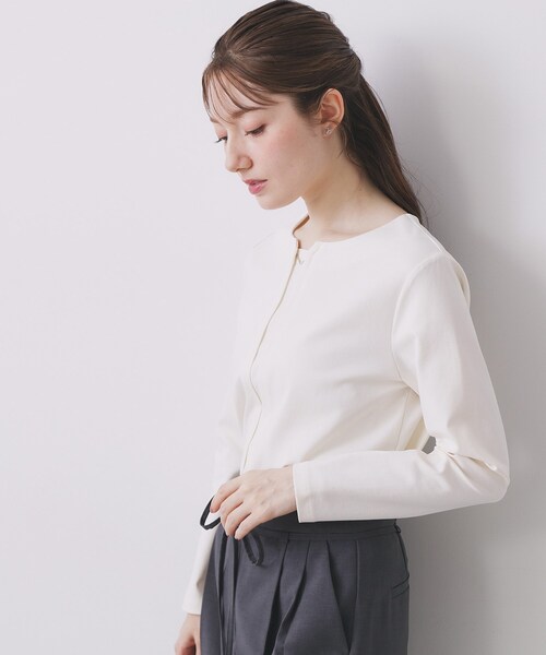 セール】フロントタックモチーフポンチトップス【洗濯機OK】(Tシャツ セール】フロントタックモチーフポンチトップス【洗濯機OK】(Tシャツ