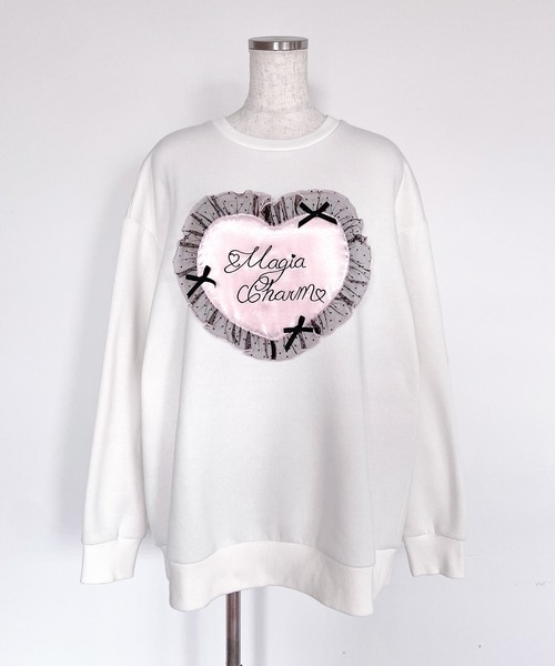 セール】ハートフリルスウェット / 裏起毛 オーバーサイズ ドット