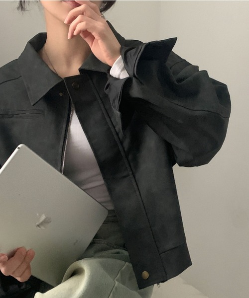 FREE STYLISTS(フリー スタイリスト)の「YUGA_YGMC Suede-like blouson jacket(ブルゾン・レディース・ダークグレー/ブラウン・FREE)」の7枚目の写真