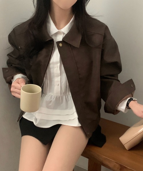 FREE STYLISTS(フリー スタイリスト)の「YUGA_YGMC Suede-like blouson jacket(ブルゾン・レディース・ダークグレー/ブラウン・FREE)」の22枚目の写真