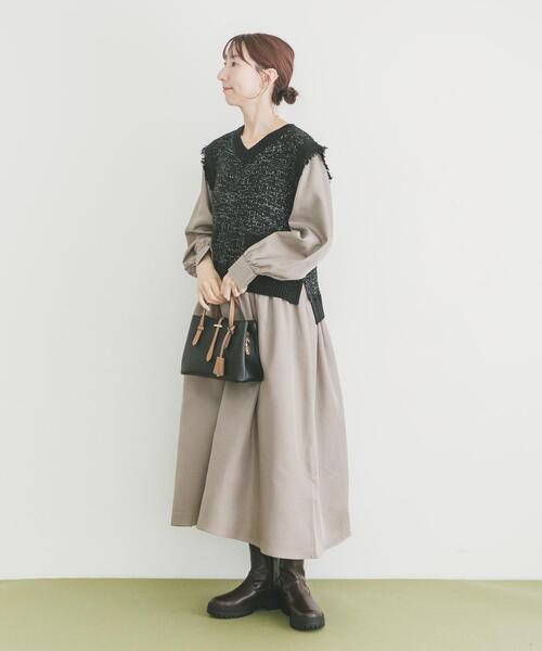 aimeine デザインニットドッキングワンピース セール】ツイードニットドッキングワンピース（ワンピース）｜ITEMS