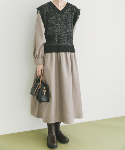 propertytyさん ジャガードツイードニットドッキングワンピース 216 13万♡新木優子ドラマ着用♡ジャガードツイードニットドッキング