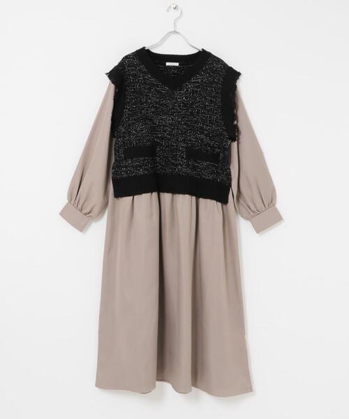 セール】ツイードニットドッキングワンピース（ワンピース）｜ITEMS