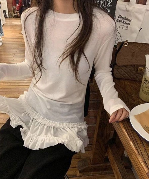 Mayree(メイリー)の「【Mayree】レース リボン カットソー(Tシャツ/カットソー・レディース・ブラック/ホワイト・FREE)」の7枚目の写真