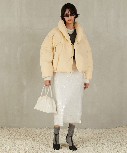 PRANK PROJECT（プランクプロジェクト）の「ショールカラーショートダウン / Shawl Collar Short Down（ダウンジャケット/コート・レディース・イエロー/ブラック/アイボリー・FREE）」の6枚目の写真