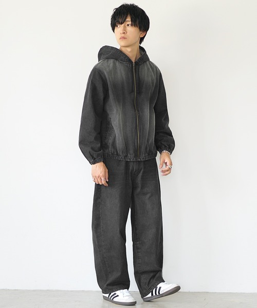 MinoriTY（マイノリティ）の「【MinoriTY】ヴィンテージ加工フルジップデニムパーカー+バレルレッグデニムパンツセットアップ（セットアップ・メンズ・ブラック/ライトブルー/ライトグレー・M/L/LL）」の2枚目の写真