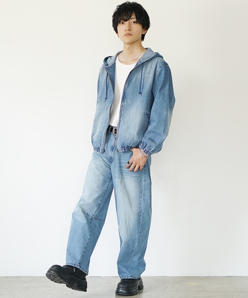 MinoriTY（マイノリティ）の「【MinoriTY】ヴィンテージ加工フルジップデニムパーカー+バレルレッグデニムパンツセットアップ（セットアップ・メンズ・ブラック/ライトブルー/ライトグレー・M/L/LL）」の5枚目の写真