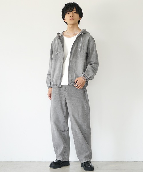 MinoriTY（マイノリティ）の「【MinoriTY】ヴィンテージ加工フルジップデニムパーカー+バレルレッグデニムパンツセットアップ（セットアップ・メンズ・ブラック/ライトブルー/ライトグレー・M/L/LL）」の13枚目の写真