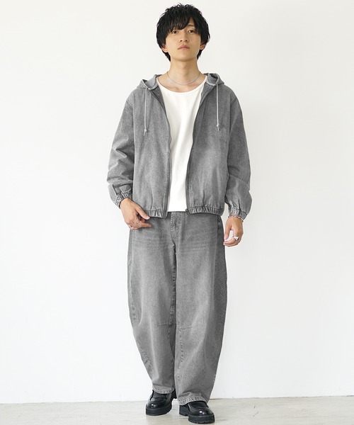 MinoriTY】ヴィンテージ加工フルジップデニムパーカー+バレルレッグ