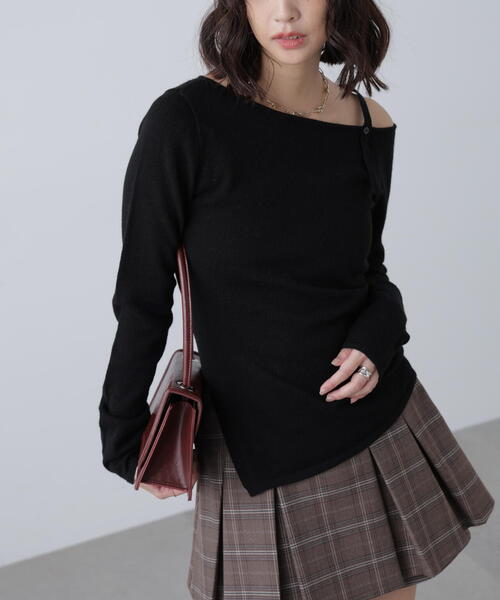 FREE'S MART(フリーズマート)の「◆ワンショルダーストラップニット(ニット/セーター・レディース・グレー/ブラック/ホワイト/ピンク・FREE)」の3枚目の写真