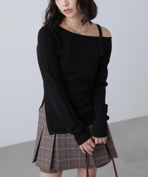 FREE'S MART(フリーズマート)の「◆ワンショルダーストラップニット(ニット/セーター・レディース・グレー/ブラック/ホワイト/ピンク・FREE)」の7枚目の写真