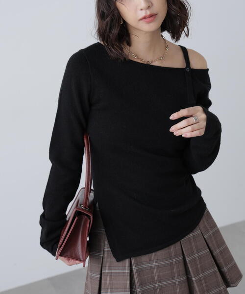 FREE'S MART(フリーズマート)の「◆ワンショルダーストラップニット(ニット/セーター・レディース・グレー/ブラック/ホワイト/ピンク・FREE)」の9枚目の写真