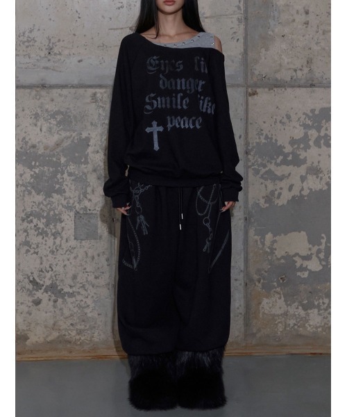 FANCY CLUB（ファンシークラブ）の「【FANCY CLUB】KEYCHAIN EYELET SWEATPANTS / 【ファンシークラブ】キーチェーンアイレットスウェットパンツ（スウェットパンツ・レディース・杢グレー/ブラック・ONE SIZE）」の3枚目の写真