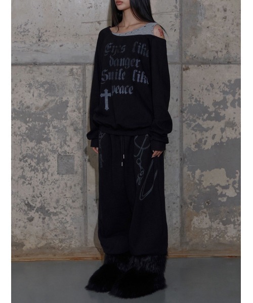 FANCY CLUB（ファンシークラブ）の「【FANCY CLUB】KEYCHAIN EYELET SWEATPANTS / 【ファンシークラブ】キーチェーンアイレットスウェットパンツ（スウェットパンツ・レディース・杢グレー/ブラック・ONE SIZE）」の4枚目の写真