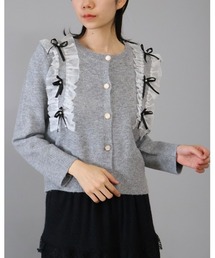 Doumoi（ドゥモエ）の「フリル＆リボン　ニット　カーディガン（カーディガン/ボレロ）」