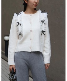 Doumoi（ドゥモエ）の「フリル＆リボン　ニット　カーディガン（カーディガン/ボレロ）」