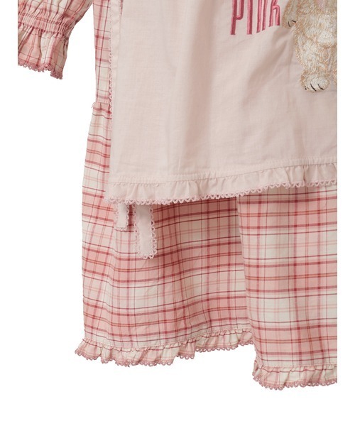 エプロン付きオリジナルチェックチュニックブラウス うさぎ刺繍