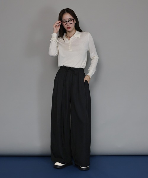 J by blue(ジェイバイブルー)の「ハイウエストタックワイドパンツ(スラックス・レディース・チャコールグレー/ブラック/グレイッシュベージュ・MEDIUM)」の21枚目の写真