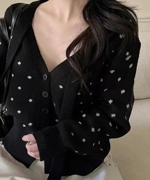 STAY MOTION（ステイモーション）の「【WEB限定】ドット柄Vネックカーディガン［韓国ファッション ガーリー リボン］≪再入荷≫（カーディガン/ボレロ）」