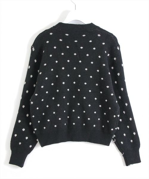 STAY MOTION（ステイモーション）の「ドット柄Vネックカーディガン［韓国ファッション ガーリー リボン］≪AW新作≫（カーディガン/ボレロ・レディース・ブラック/アイボリー・F）」の3枚目の写真