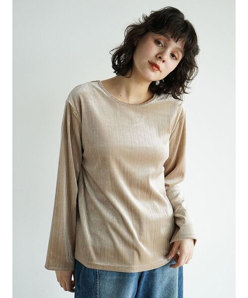 FIKA.(フィーカ)の「Lame velour back cut top(Tシャツ/カットソー・レディース・チャコール/ベージュ/モカ・MEDIUM)」の13枚目の写真