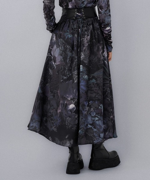 フラワーバックレースアップハイウエストスカート(HARE)（スカート