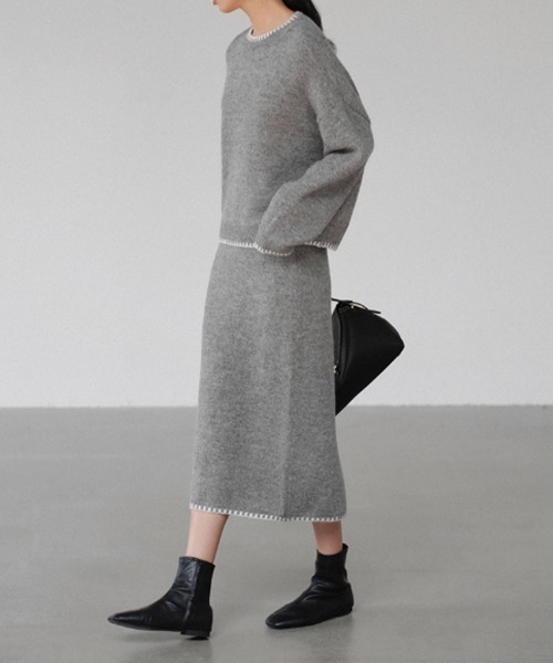 Miniministore（ミニミニストア）の「ニットセットアップ 上下セット 配色（セットアップ・レディース・ブラック/グレー/ブラウン・L/S/M）」の7枚目の写真