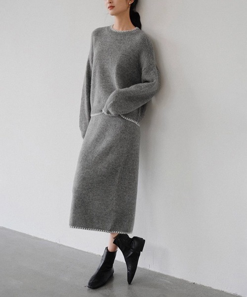 Miniministore（ミニミニストア）の「ニットセットアップ 上下セット 配色（セットアップ・レディース・ブラック/グレー/ブラウン・L/S/M）」の8枚目の写真