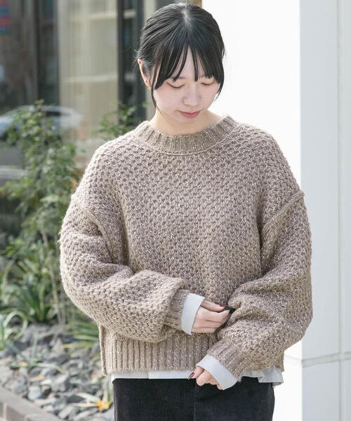 EKAL（エカル）の「ネップMIXクルーニット（ニット/セーター・レディース・ベージュ系その他/ブラック/ブルー系その他・ONE）」の2枚目の写真