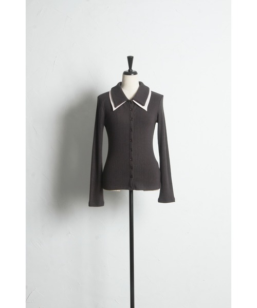 ARVELLIA(アルベリア)の「DOUBLE COLLAR RIB KNIT(Tシャツ/カットソー・レディース・カーキ/ダークグレー・M)」の14枚目の写真