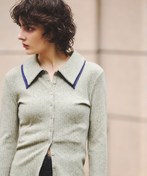 ARVELLIA(アルベリア)の「DOUBLE COLLAR RIB KNIT(Tシャツ/カットソー・レディース・カーキ/ダークグレー・M)」の5枚目の写真