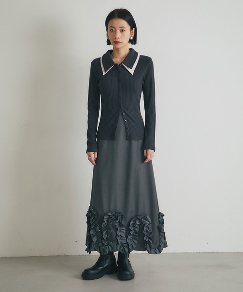 ARVELLIA(アルベリア)の「DOUBLE COLLAR RIB KNIT(Tシャツ/カットソー・レディース・カーキ/ダークグレー・M)」の6枚目の写真