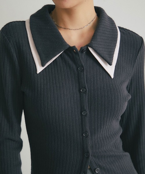 ARVELLIA(アルベリア)の「DOUBLE COLLAR RIB KNIT(Tシャツ/カットソー・レディース・カーキ/ダークグレー・M)」の7枚目の写真