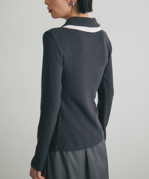 ARVELLIA(アルベリア)の「DOUBLE COLLAR RIB KNIT(Tシャツ/カットソー・レディース・カーキ/ダークグレー・M)」の8枚目の写真