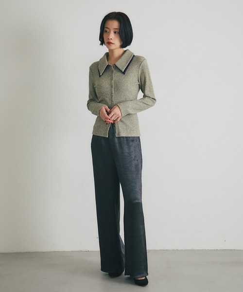 ARVELLIA(アルベリア)の「DOUBLE COLLAR RIB KNIT(Tシャツ/カットソー・レディース・カーキ/ダークグレー・M)」の10枚目の写真