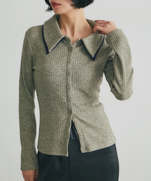 ARVELLIA(アルベリア)の「DOUBLE COLLAR RIB KNIT(Tシャツ/カットソー・レディース・カーキ/ダークグレー・M)」の11枚目の写真