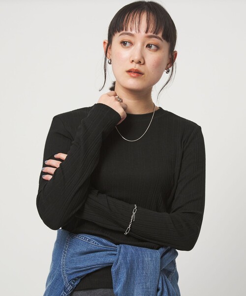 green label relaxing（グリーンレーベルリラクシング）の「【WEB限定】＜at ease＞シアー リブ カットソー（Tシャツ/カットソー・レディース・ダークグレー/オフホワイト/ブラック・FREE）」の3枚目の写真