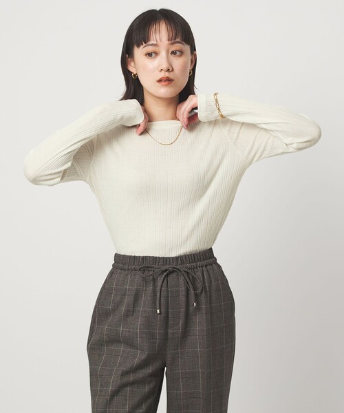 green label relaxing（グリーンレーベルリラクシング）の「【WEB限定】＜at ease＞シアー リブ カットソー（Tシャツ/カットソー・レディース・ダークグレー/オフホワイト/ブラック・FREE）」の5枚目の写真