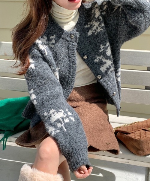 Vipoa(ヴィポア)の「Fair Isle flower knit cardigan(カーディガン/ボレロ・レディース・グリーン系その他/グレー・FREE)」の12枚目の写真