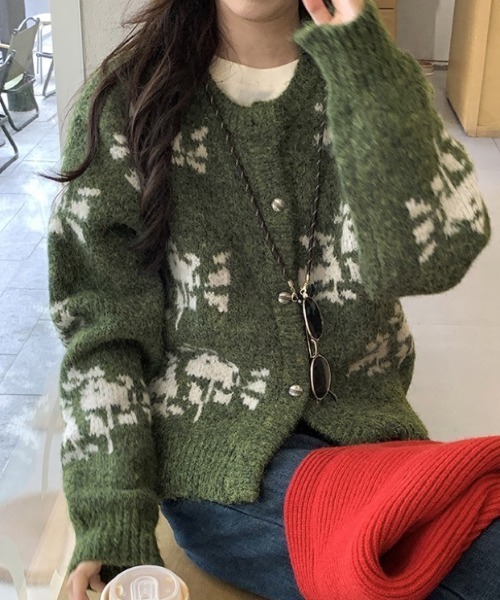 Vipoa(ヴィポア)の「Fair Isle flower knit cardigan(カーディガン/ボレロ・レディース・グリーン系その他/グレー・FREE)」の19枚目の写真