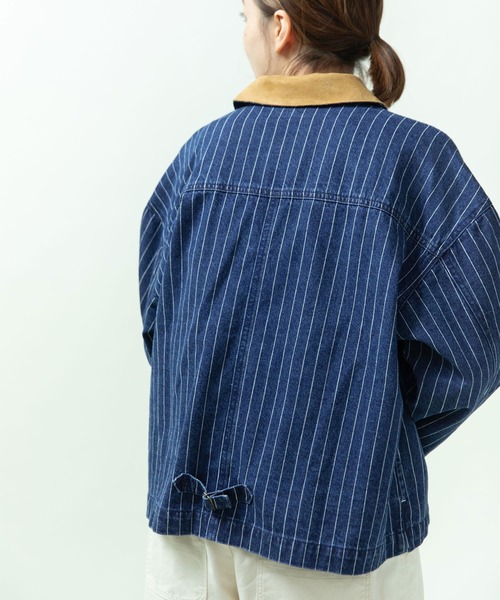 PAR ICI（パーリッシィ）の「13ozデニム/ヒッコリー カバーオール（デニムジャケット・レディース・ストライプ/ネイビー・FREE）」の9枚目の写真