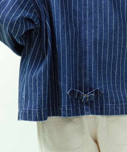PAR ICI（パーリッシィ）の「13ozデニム/ヒッコリー カバーオール（デニムジャケット・レディース・ストライプ/ネイビー・FREE）」の10枚目の写真