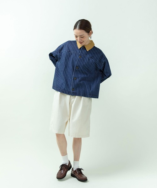 PAR ICI（パーリッシィ）の「13ozデニム/ヒッコリー カバーオール（デニムジャケット・レディース・ストライプ/ネイビー・FREE）」の18枚目の写真