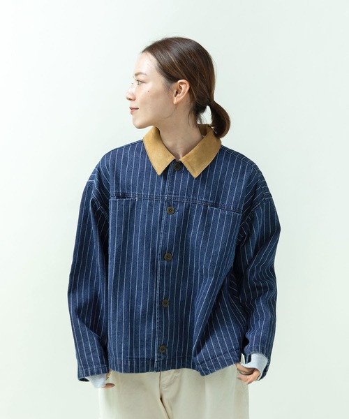PAR ICI（パーリッシィ）の「13ozデニム/ヒッコリー カバーオール（デニムジャケット・レディース・ストライプ/ネイビー・FREE）」の14枚目の写真
