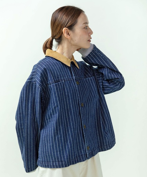 PAR ICI（パーリッシィ）の「13ozデニム/ヒッコリー カバーオール（デニムジャケット・レディース・ストライプ/ネイビー・FREE）」の15枚目の写真