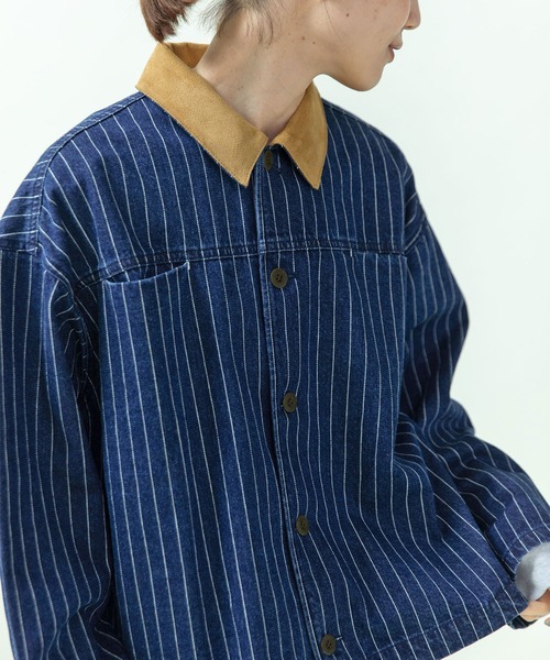 PAR ICI（パーリッシィ）の「13ozデニム/ヒッコリー カバーオール（デニムジャケット・レディース・ストライプ/ネイビー・FREE）」の16枚目の写真