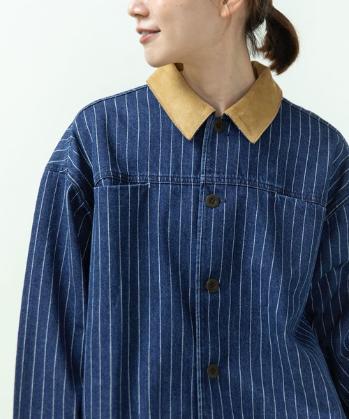 PAR ICI（パーリッシィ）の「13ozデニム/ヒッコリー カバーオール（デニムジャケット・レディース・ストライプ/ネイビー・FREE）」の17枚目の写真