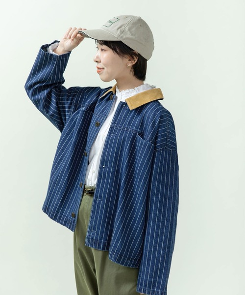 PAR ICI（パーリッシィ）の「13ozデニム/ヒッコリー カバーオール（デニムジャケット・レディース・ストライプ/ネイビー・FREE）」の19枚目の写真