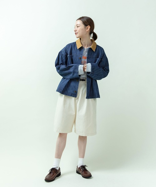 PAR ICI（パーリッシィ）の「13ozデニム/ヒッコリー カバーオール（デニムジャケット・レディース・ストライプ/ネイビー・FREE）」の11枚目の写真